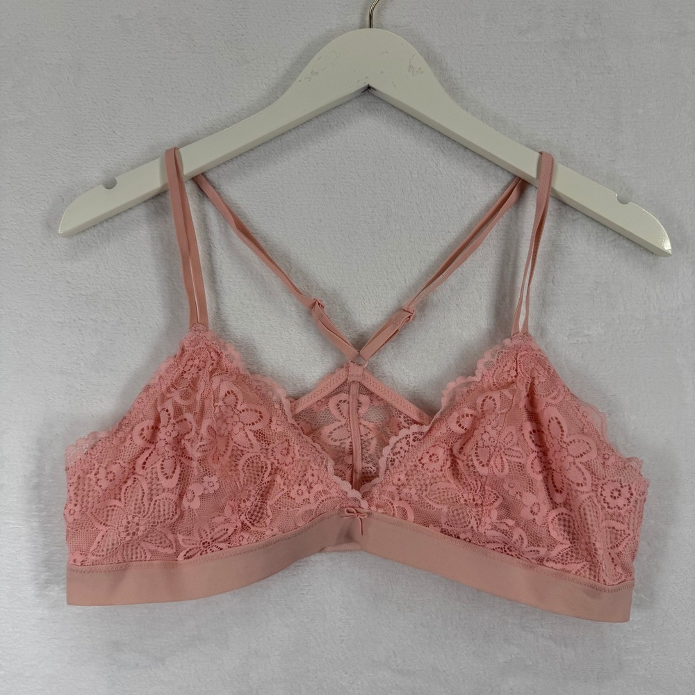 Aerie Pink Lace Bralette Crossover Straps Unlined Soft Cup‎ Bra XL